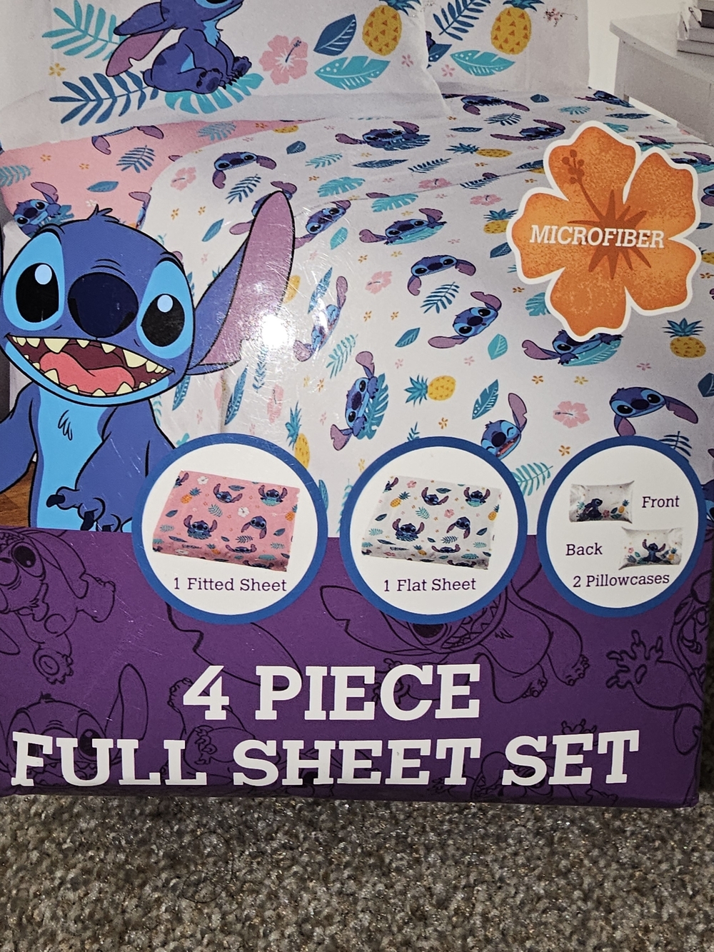 Disney Stitch Microfiber 4-Piece Sheet Set - Blue, Pink, White